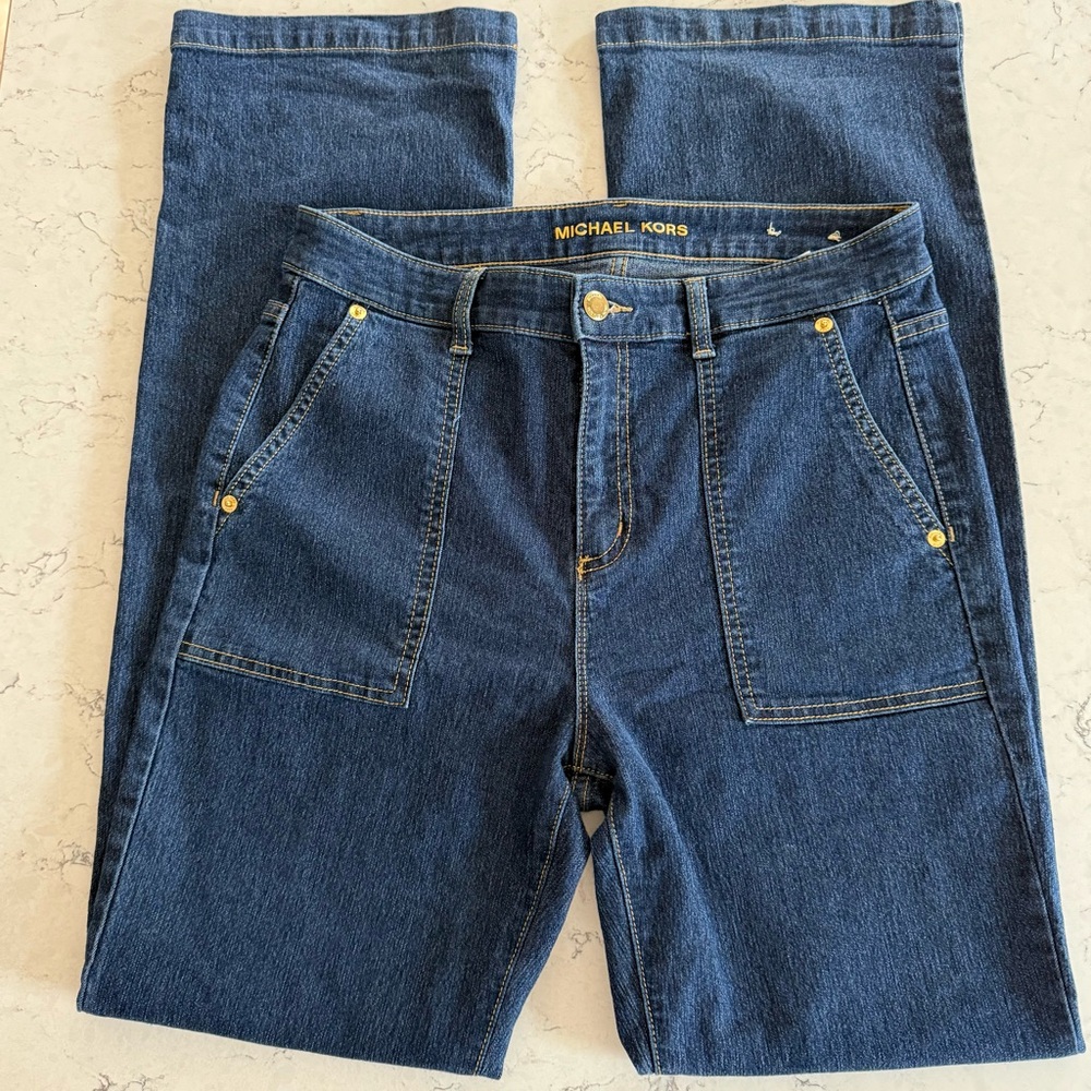 Like New Michael Kors Midnight Denim Jeans with Gold Accents